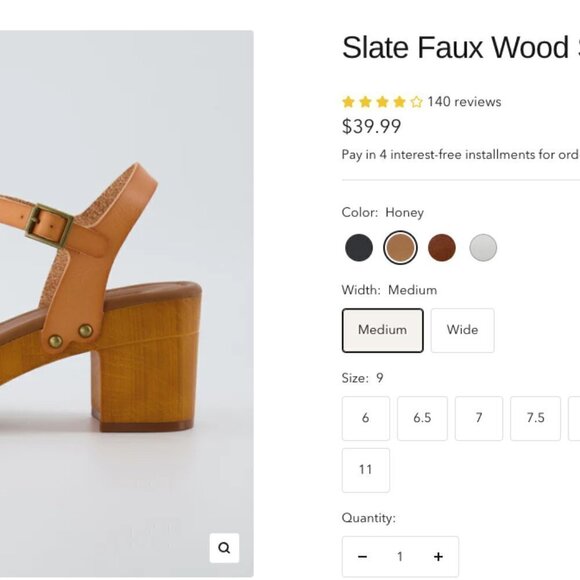 CUSHIONAIRE Sandals Women's Size 9 Honey Slate Faux Wood Block Heel - Picture 2 of 12